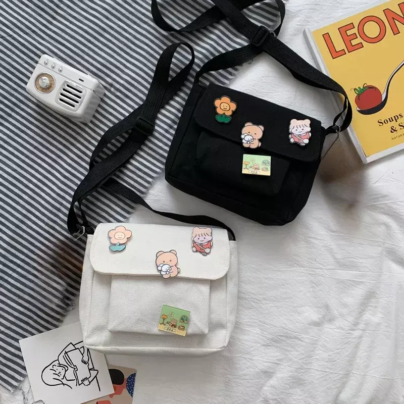 Śliczne płócienne małe torby damskie 2023 nowe japońskie w stylu Harajuku torby na ramię dla kobiet