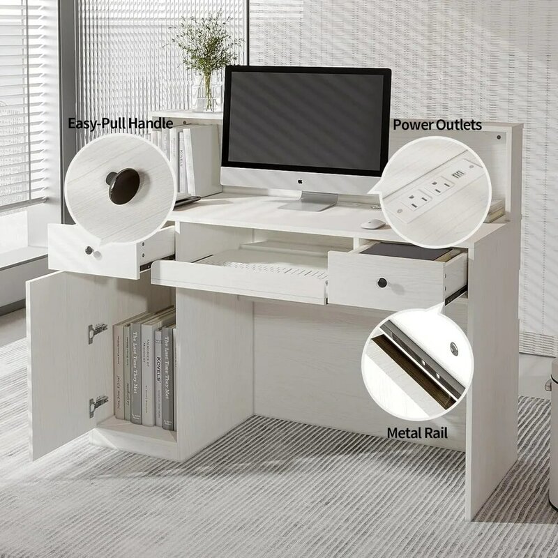 VOWNER-escritorio de recepción con luces LED y tomas de corriente, Mostrador de venta al por menor, mesa de recepción con cajones, para vestíbulo de salón