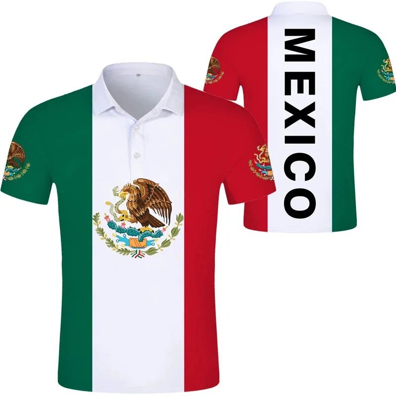 Футболка-поло для мужчин и женщин, топы с 3D-принтом флага Мексики, модные рубашки-поло с коротким рукавом, пуговицами и лацканами, рубашки-поло