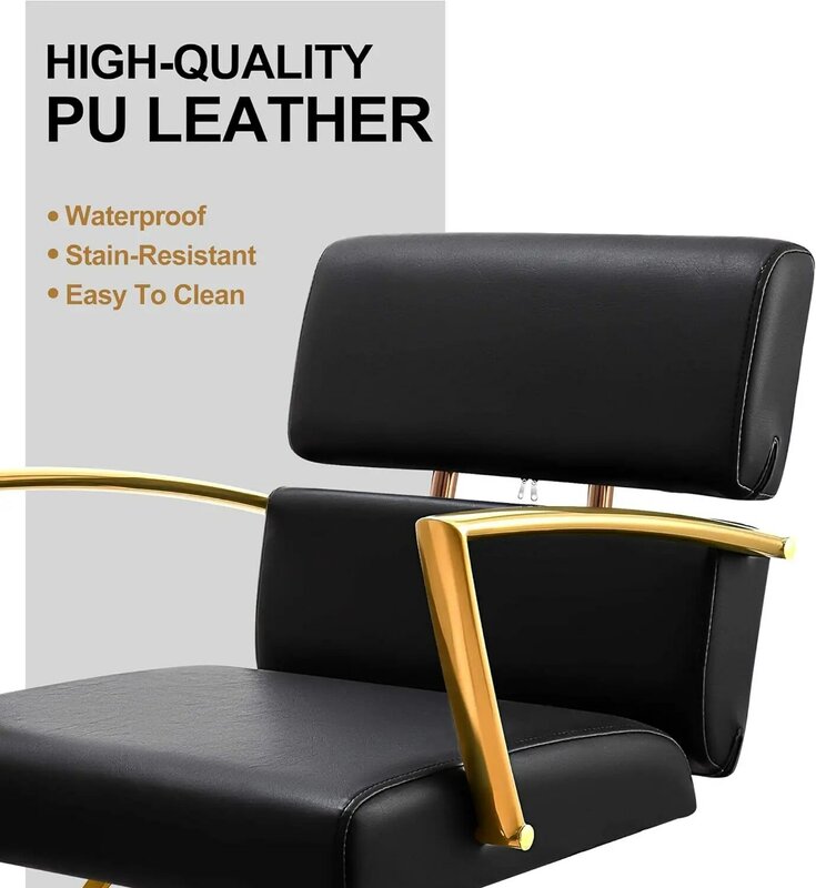 Silla de salón Baasha para estilista de pelo, sillas de salón doradas con cuero negro, silla de barbero resistente, equipo de Spa de belleza, Max Loa