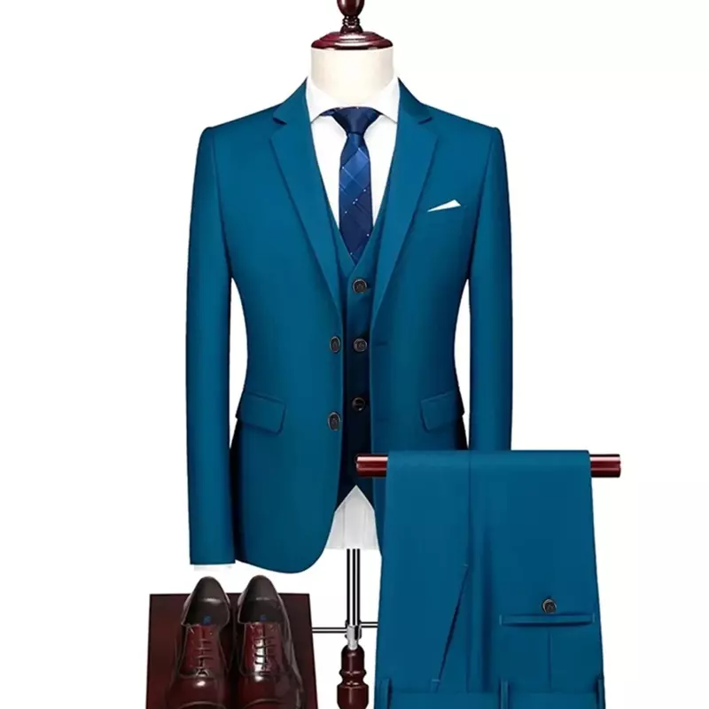 Traje informal de estilo básico para hombre, chaqueta con un botón, pantalones, chaleco, 16 colores, 3 piezas
