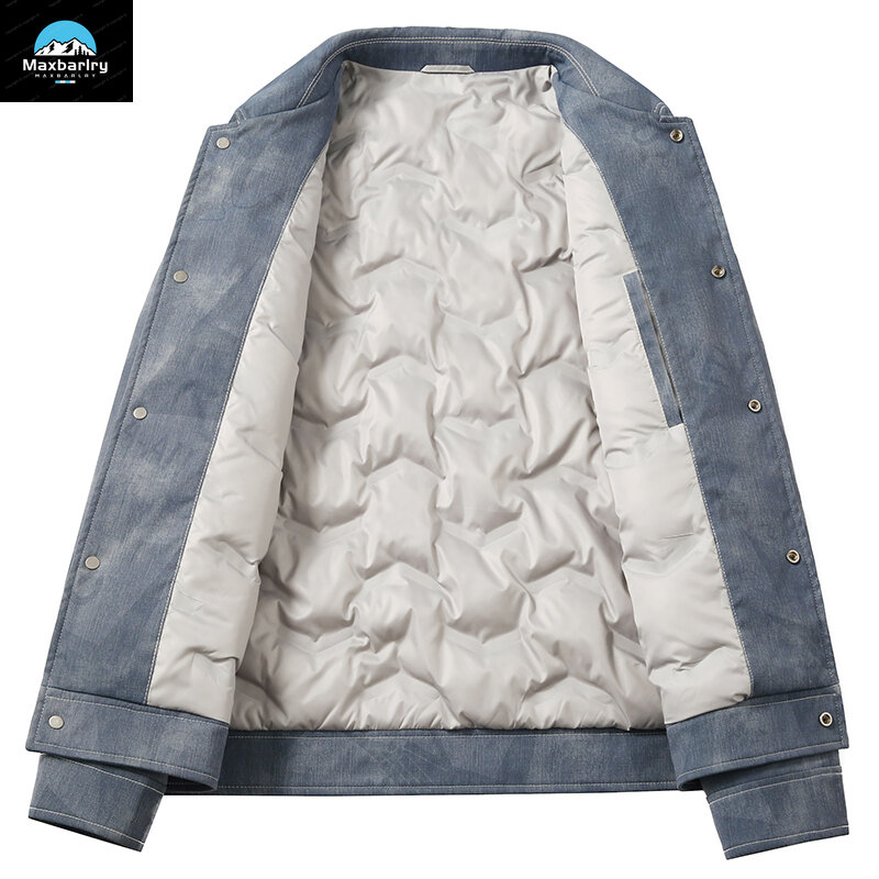 남성용 경량 다운 재킷, 브랜드 캐주얼 두꺼운 랩, 화이트 덕 다운 데님 재킷, 2023 신상 유행