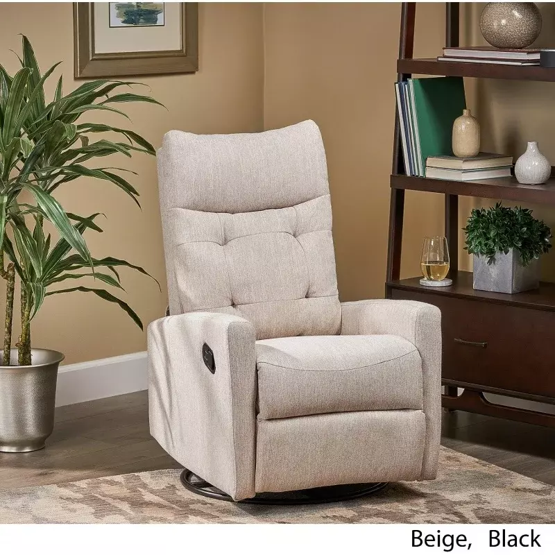 Great Deal Furniture Christopher Knight Home Ishtar Glider Swivel Push Back Nursery Recliner, 35.75D x 25W x 39H in, Beige, Blac