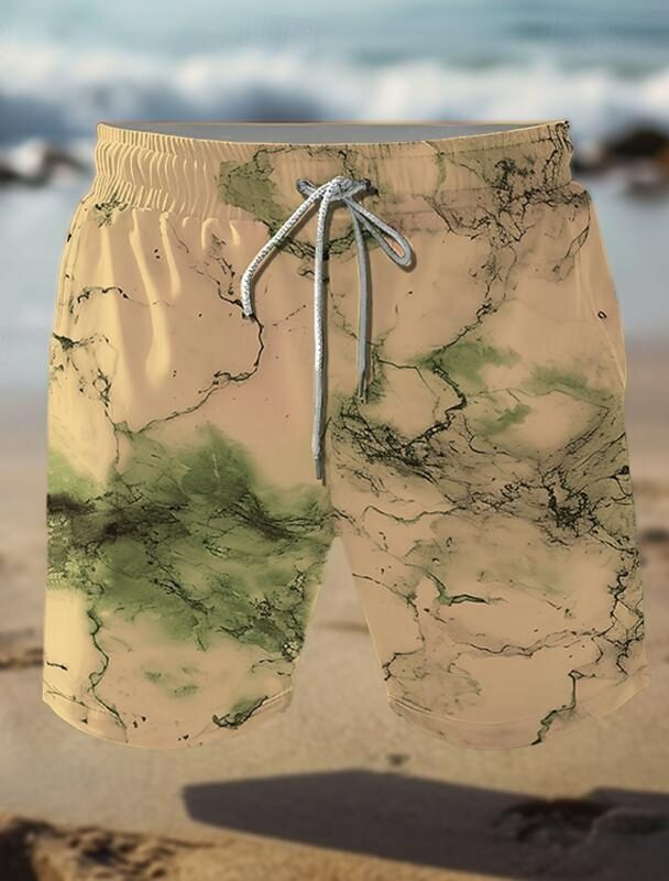 Мужские пляжные шорты трещин-мрамор для курорта с 3D принтом плавки с эластичной талией на шнурке пляжные шорты в гавайском стиле Харадзюку