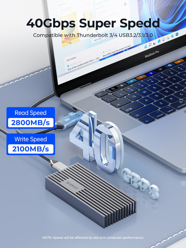 ORICO USB4 NVMe M.2 penutup SSD 40Gbps Aluminum aluminium M2 casing eksternal kompatibel dengan Thunderbolt 3/4 USB3.2/3.1/3.0