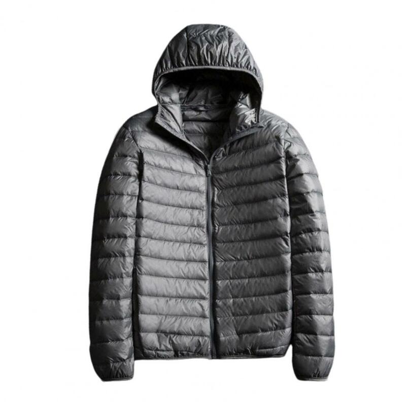 Manteau d'hiver ultra léger pour hommes, capuche, coton fin, rembourré, poches zippées, veste monochrome, streetwear masculin