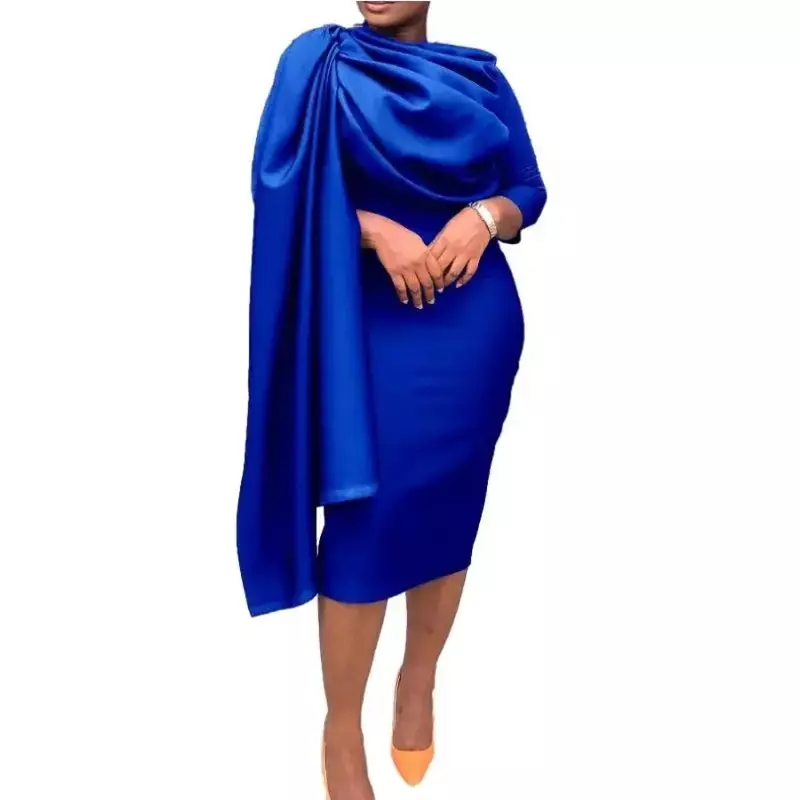 여성용 아프리카 드레스, 아프리카 긴 소매, 단색 미디 랩스커트 원피스, 다시키 아프리카 의류, 2024 용수철 신상