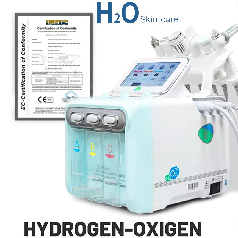 H2O2 하이드로 박피술 페이셜 머신, 물 산소 피부 클리닝 리프팅, 전문 아쿠아 필링 뷰티 디바이스, 6 in 1, 신제품