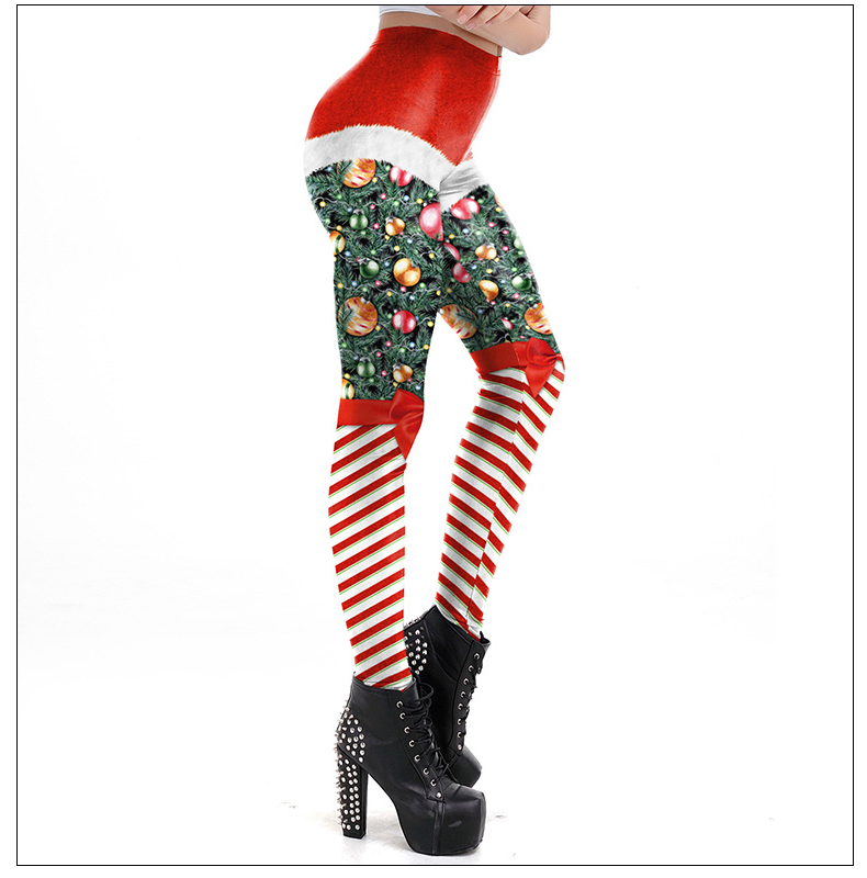 Nadanbao-Leggings con estampado navideño para mujer, pantalones largos de cintura media, elásticos, divertidos, para fiesta y vacaciones