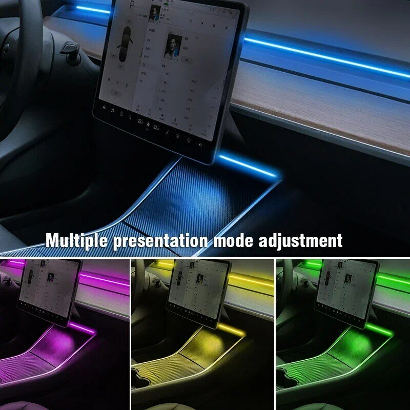 สำหรับ Tesla รุ่น3 Y แผงคอนโซลตรงกลางชาร์จไร้สาย RGB นีออน LED ริ้วสายไฟจังหวะดนตรี USB ควบคุมด้วยแอปพลิเคชั่น