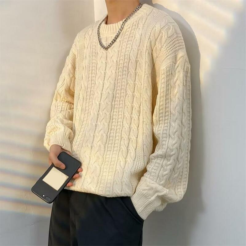Sweater rajut Unisex, pakaian sehari-hari atasan lengan panjang nyaman Sweater musim dingin untuk pria tebal lengan panjang Pullover pasangan Sweater hangat