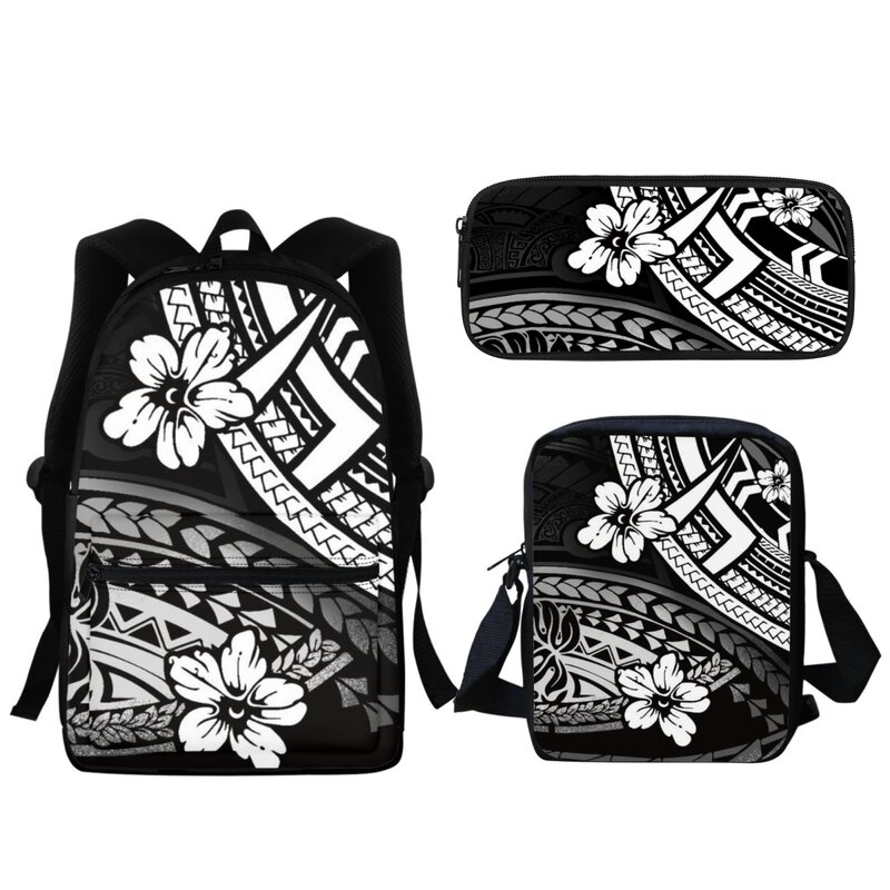 Vintage Polynesian Hibiscus Zipper Backpack Fashion Student Large Capacity Girls Schoolbag Travel Computer Bag Pencil Case New