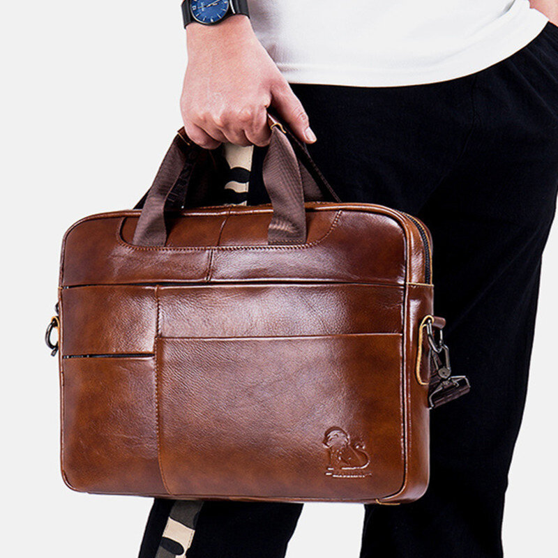 Vintage حقيبة جلد طبيعي للرجال ، حقيبة يد الأعمال ، حقيبة كمبيوتر محمول متعددة الوظائف ، سعة كبيرة ، حقيبة الكتف رسول ، جديد