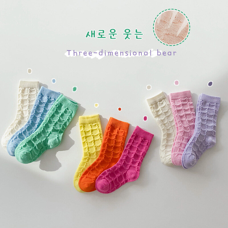 Baby Socks Girls Solid Bear Socks Spring Calf Length 1-12Y Girls Socks Children Cotton Socks Candy Color