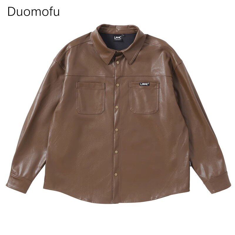 Duomofu-Chaqueta de PU básica Vintage para mujer, abrigo holgado, sencillo, informal, de Color puro, a la moda, con botonadura única, para otoño
