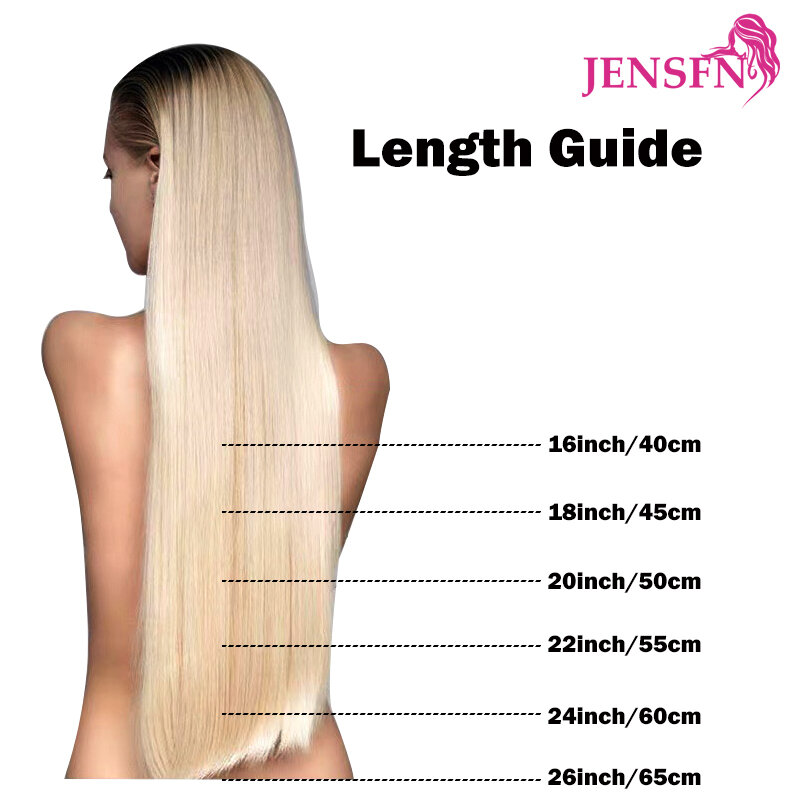 Jensfn-エクステンションのバッチ,ストレート,人間の髪の毛100%,レミーの自然な髪,横臥,茶色,金髪,50g, 16 "-24"