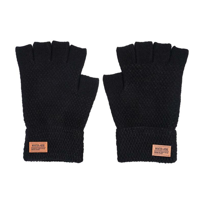 1Pair Alpaca Wool Fingerless Gloves Thermal Mens Knitted Half Finger Mittens