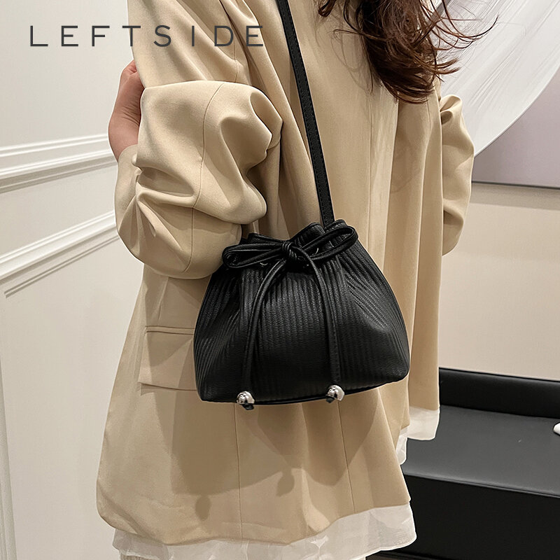 LEFTSIDE Mini Pu Leather Bucket Bags for Women 2024 New Trend Female Crossbody Bag Lady Shoulder Bag Handbags and Purses