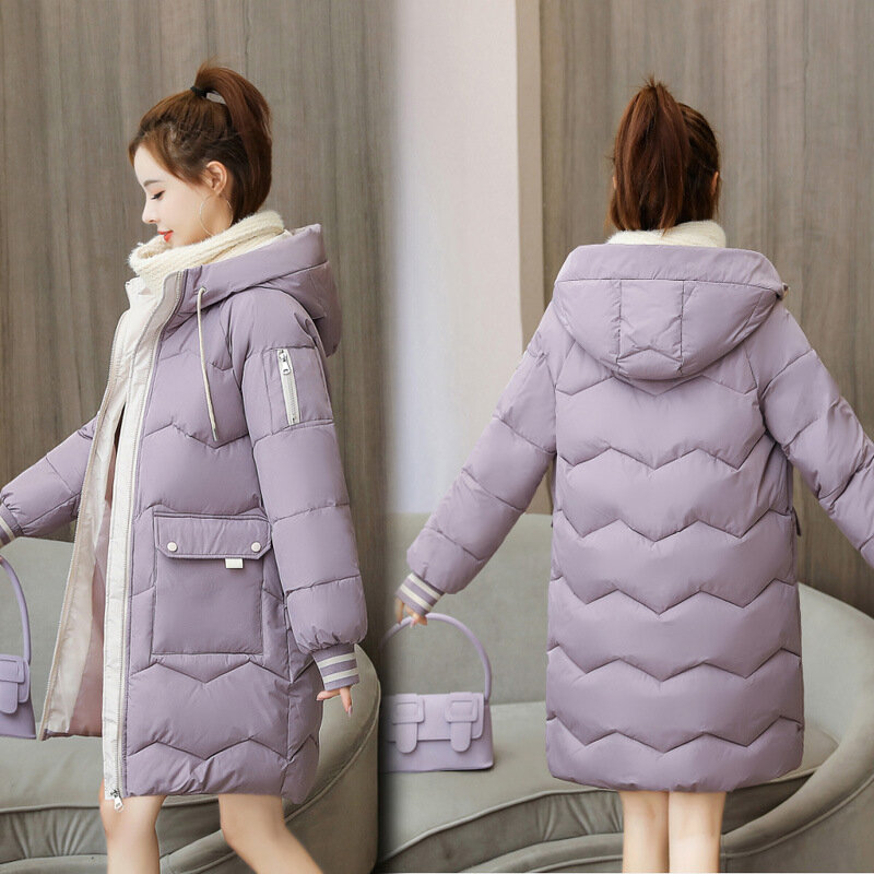 UHYTGF mantel dingin wanita, jaket panjang parka berkerudung kasual tebal hangat 2024 untuk musim dingin 1053