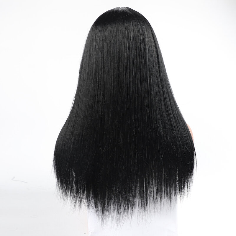 Long Indian Human Hair Blend Wig 23 inch Machine Made Non-Remy Average Size Straight Human Hair Blend Wig