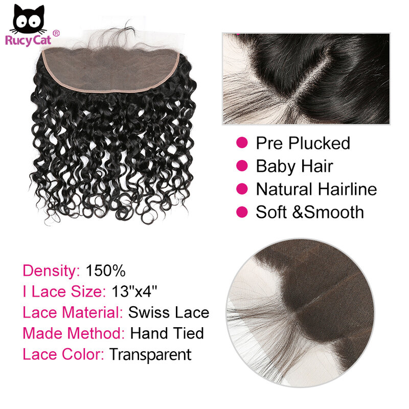 RucyCat-malla Frontal de encaje transparente para mujeres negras, cabello humano ondulado brasileño, 13x4, HD