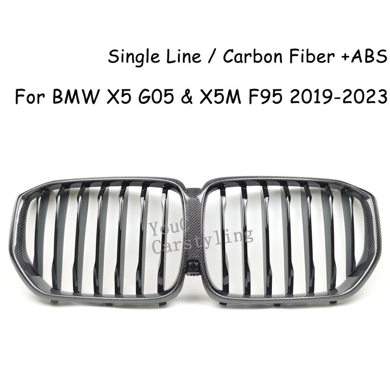 G05 Grill Replacement Front Carbon Fiber 1-Slat Grille  For BMW New X5 G05 & X5M F95 2019-2023 Front Bumper Racing Grills