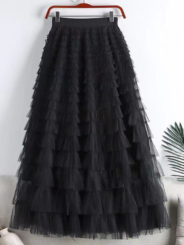 LANMREM Fashion Mesh Skirt Women High Waist A-line Gauze Spliced Solid Color Loose Skirts Versatile 2024 Spring New 2AA4000