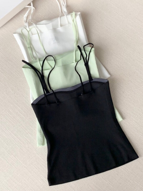 LA Slim Strap Tank Top comes with a Chest Pad, Solid Color Girls' Breathable Bottom Tank Top, One Piece, Can't Empty Cup