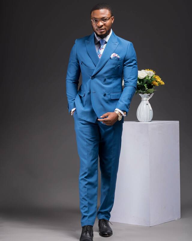 Blue Men Suits Set Custom Made Jacket 2 Piece Blazer+Pants Business Formal Office Groom Wedding Tuxedo Double Breasted Coat