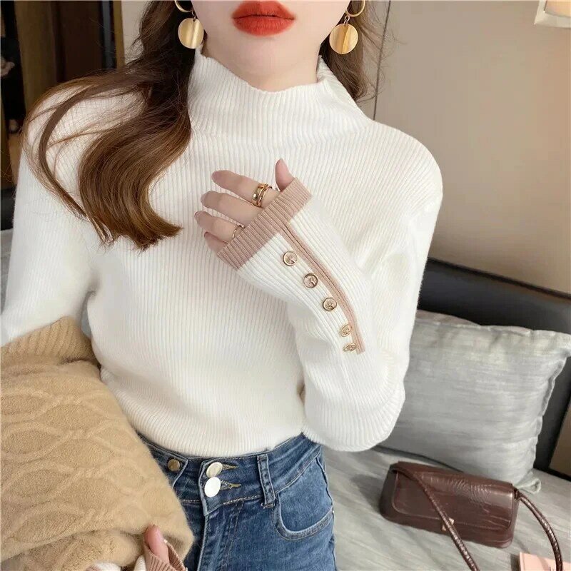 2023 Basic Turtleneck Women Sweaters Autumn Winter Thick Warm Pullover Slim Tops Ribbed Knitted Sweater Jumper Soft Pull Female