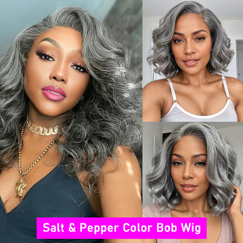 Bob Wig Salt & Pepper Color 13x4 5x5 Hd Lace Closure Wig Body Wave Lace Front Wig Glueless Wigs 100% Human Hair Lace Frontal Wig