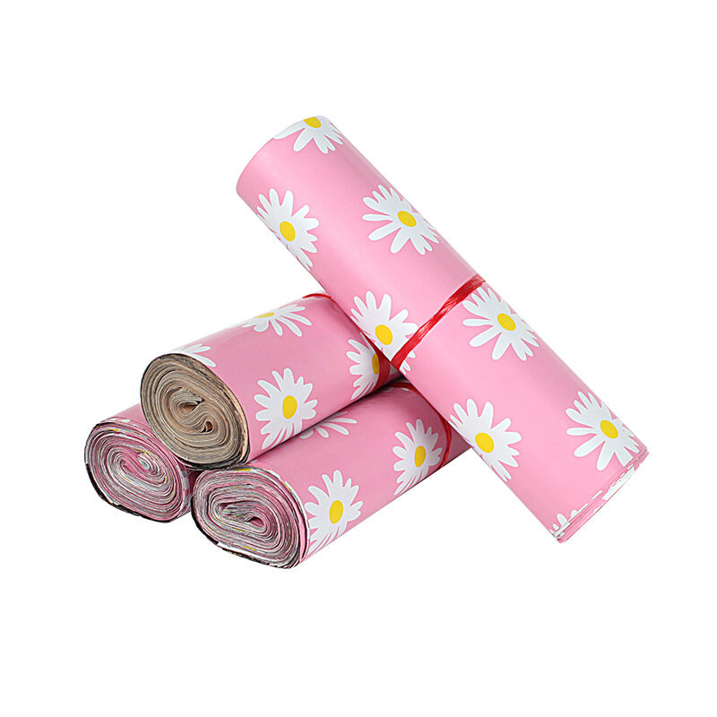 10 sztuk 25x34cm biała stokrotka drukowana torba kurierska różowa plastikowe wysyłkowe koperta samoprzylepna torebki wysyłkowe torba do pakowania prezentów