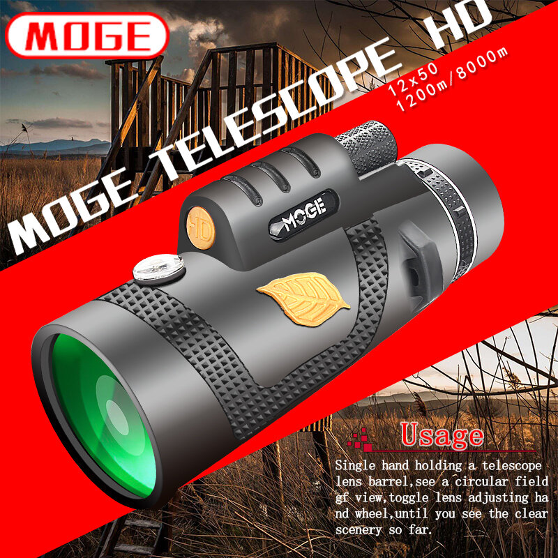 12x50 Powerful Monocular  Telescope , Optional Tripod and Smartphone Holder, Suitable for Hiking and Camping  Telescopio