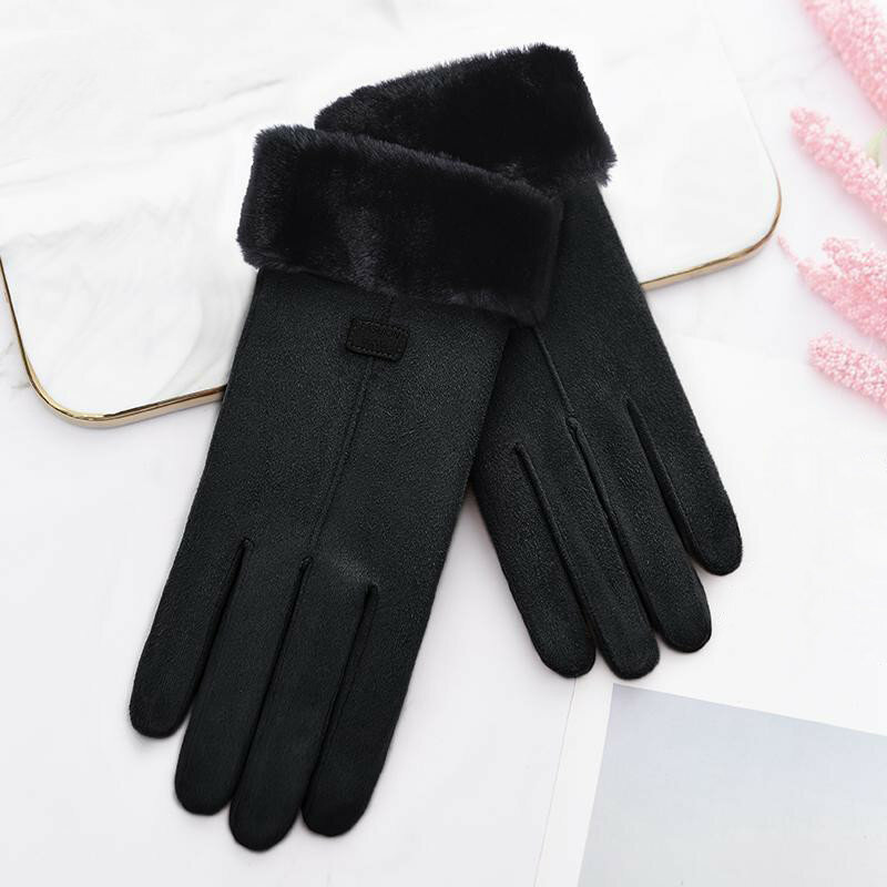 Женские зимние перчатки, теплые женские меховые перчатки с закрытыми пальцами, Женские ветрозащитные перчатки для вождения