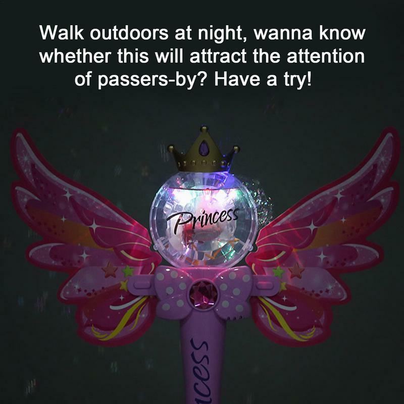 Fairy Stick เรืองแสง Magic Wand ของเล่นกลางแจ้งสำหรับเจ้าหญิงสาวทารก Crown ไฟฟ้า Bubble Blower Machine สาวของขวัญ
