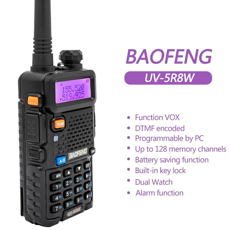 Baofeng Walkie Talkie UV 5R 5W 8W doble banda de radio de dos vías Vhf Uhf FM radio transceptor de mano caza 16KM