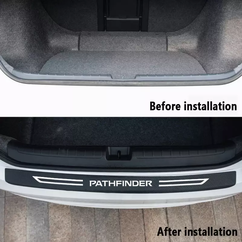 แถบแป้นเหยียบประตูรถยนต์ทำจากคาร์บอนไฟเบอร์สำหรับ Nissan Pathfinder สติ๊กเกอร์ประตูรถยนต์โลโก้ธรณีประตูท้ายรถ