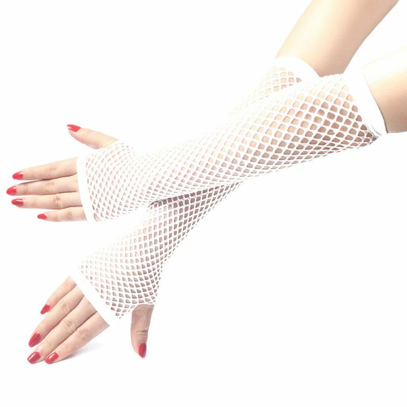 Sarung tangan panjang jaring tari Cosplay gaun mewah penghangat lengan cantik seksi wanita