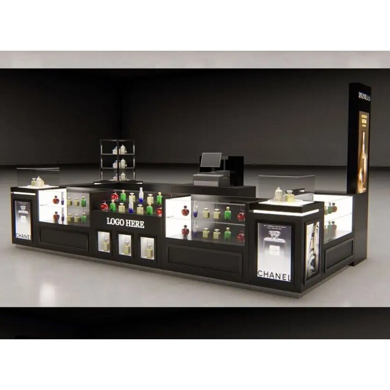 Perfume Store Display Cabinet com luz LED, Perfume Showcase, Ilha Loja, moderno Perfume Quiosque, personalizado, venda quente