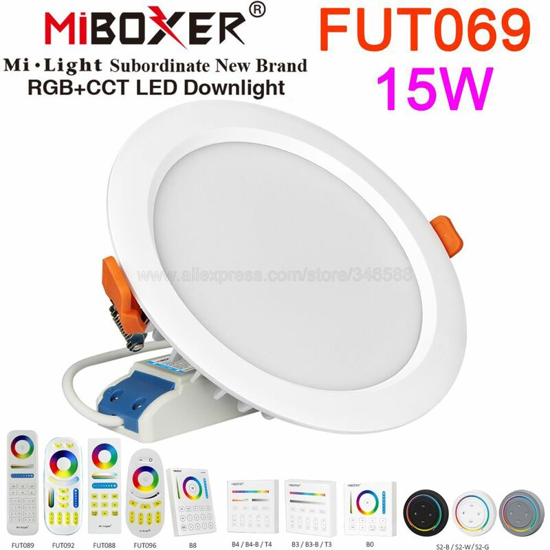 MiBoxer FUT069 15W RGB + CCT IP54 Downlight AC 110V 220V Input 2.4G RF Nirkabel Remote WiFi Aplikasi Alexa Google Kontrol Suara