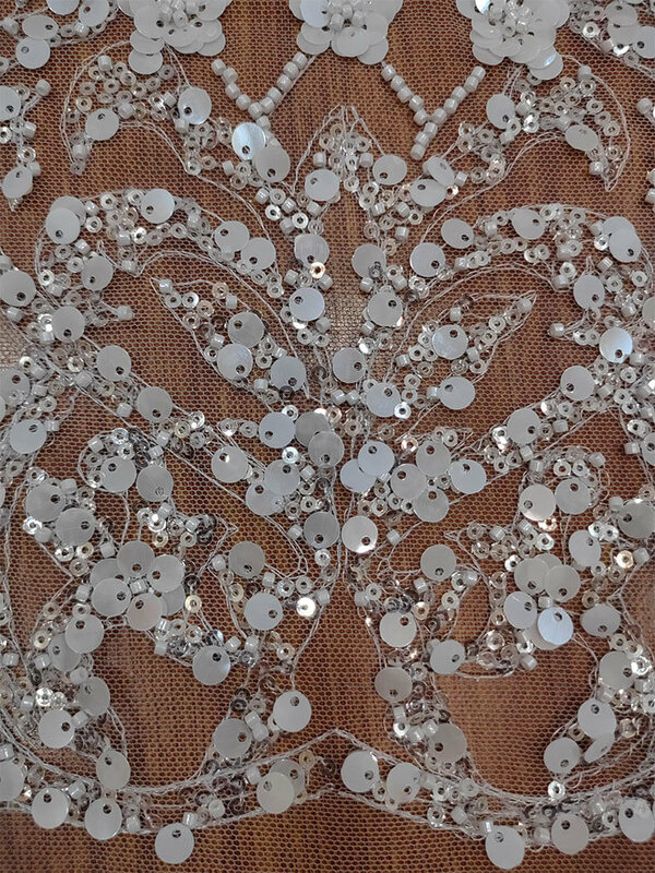 Tissu en dentelle perlée pour robe de mariée pour femme, paillettes de fleurs de luxe, haute qualité, nouveau