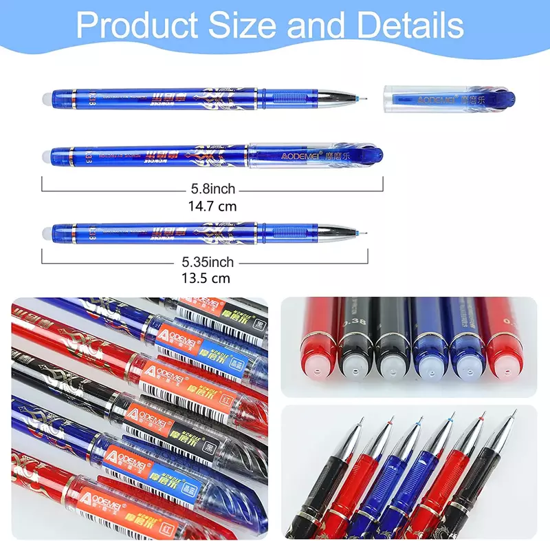 학교 비즈니스 용품 사무실용 지울 수 있는 젤 펜 세트, 검정 파랑 빨강, 0.5mm 바늘 끝 젤 잉크 펜, 리필 막대 쓰기