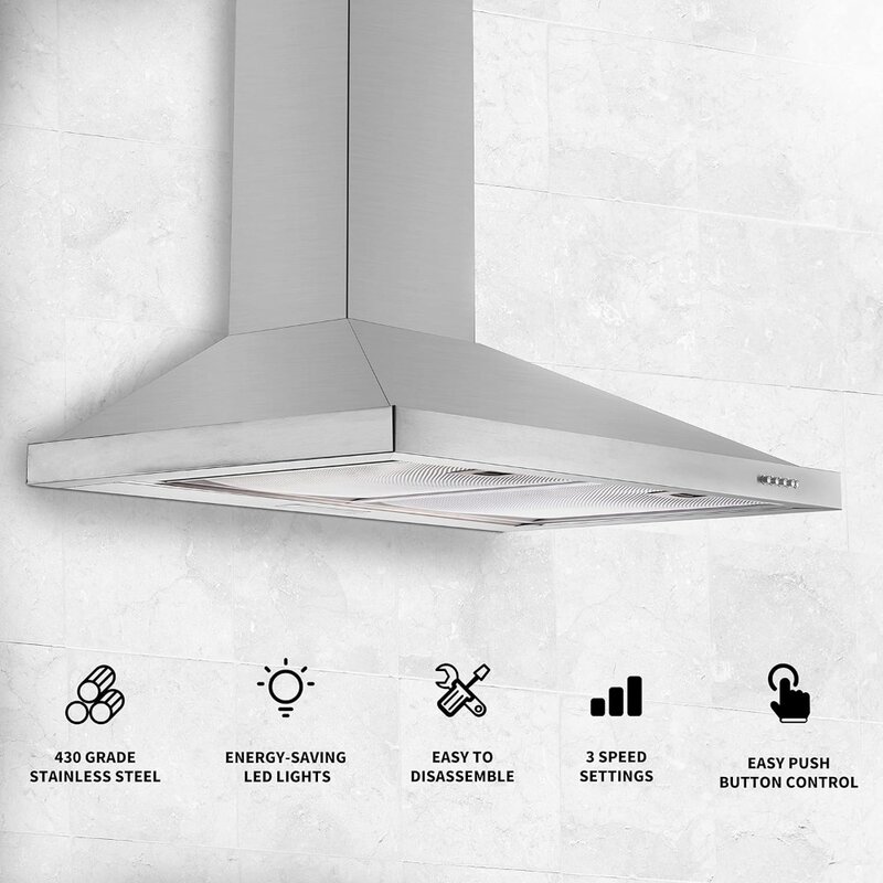 Wall Mount Range Hood 30 inch with Ducted/Ductless Convertible Duct, Stainless Steel Chimney-Style Over Stove