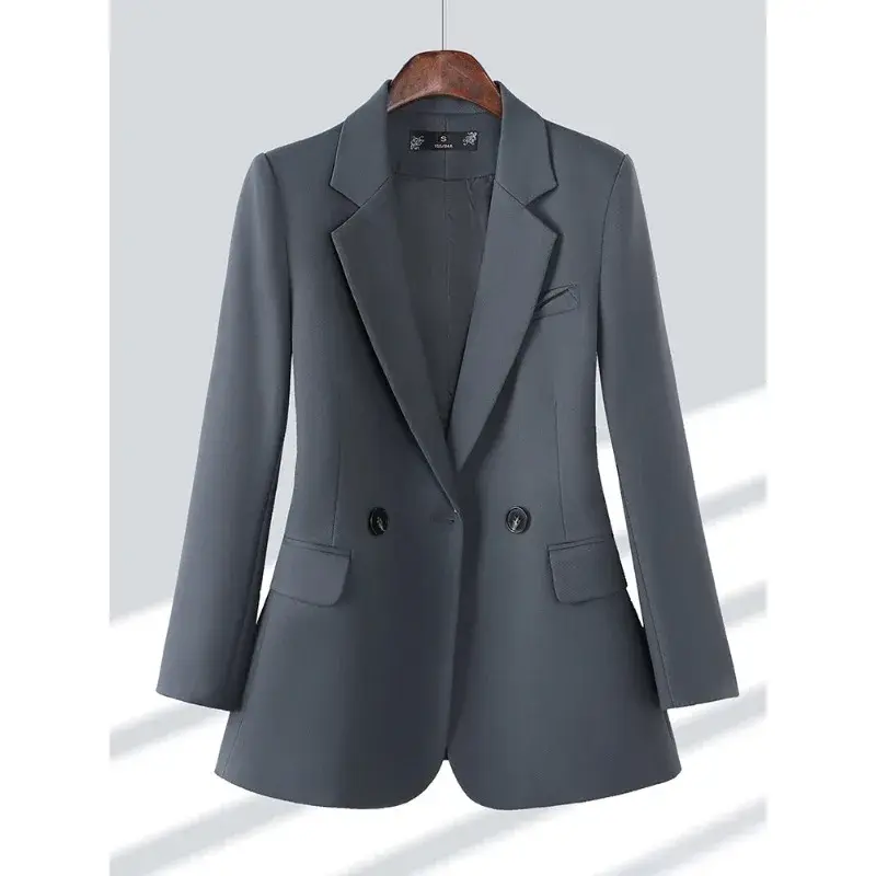 Женский Однобортный блейзер с длинным рукавом, однотонная деловая куртка кофейного или черного цвета для офиса