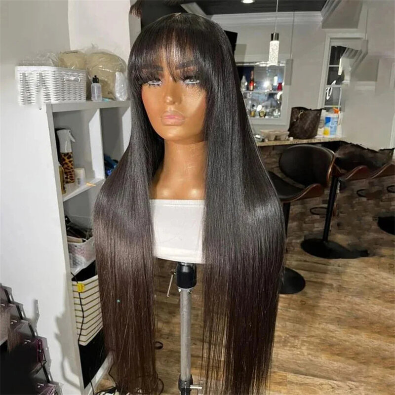 100% Human Hair 3X1 Middle Part Lace Wig Straight Human Hair Wig Glueless Wig Human Hair Ready To Wear Human Hair Wig With Bangs
