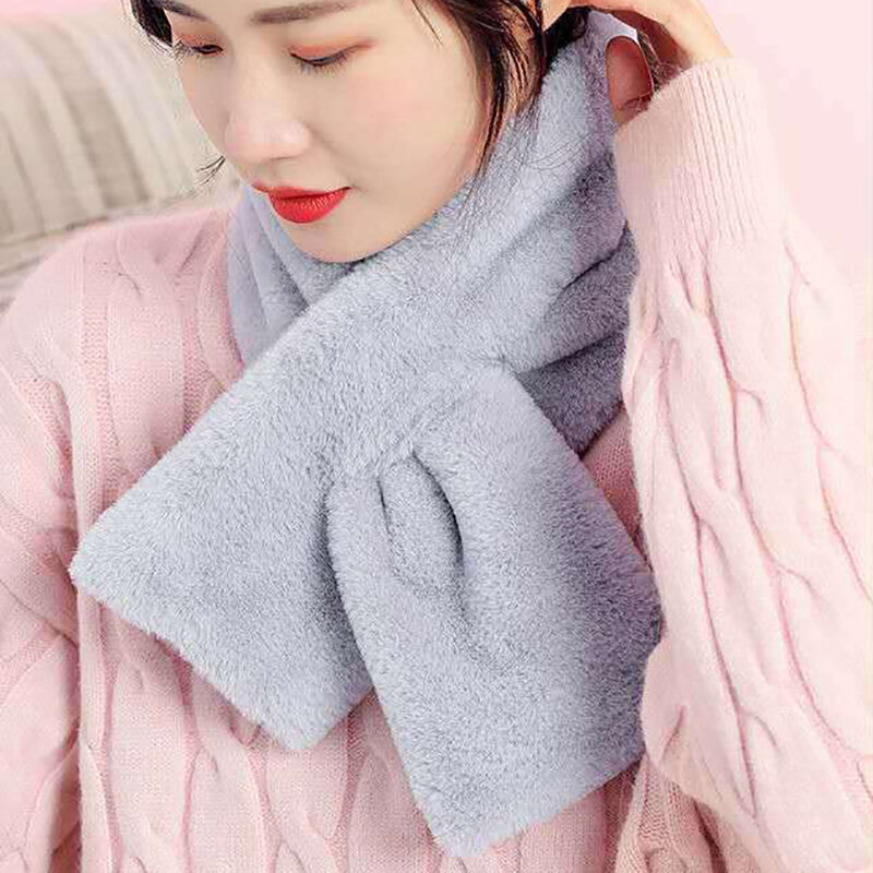 สไตล์เกาหลีฤดูหนาวหนาอบอุ่นผ้าพันคอสำหรับสตรีฤดูใบไม้ร่วงสีทึบ Faux Fur Cross ผ้าพันคอนุ่มปลอกคอผ้าพันคอใหม่