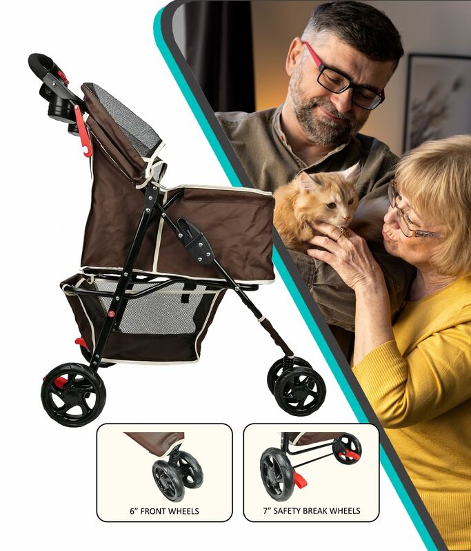 Foldable Coffee Pet Stroller, conveniente e mobilidade para gato sem esforço e Dog Carrier