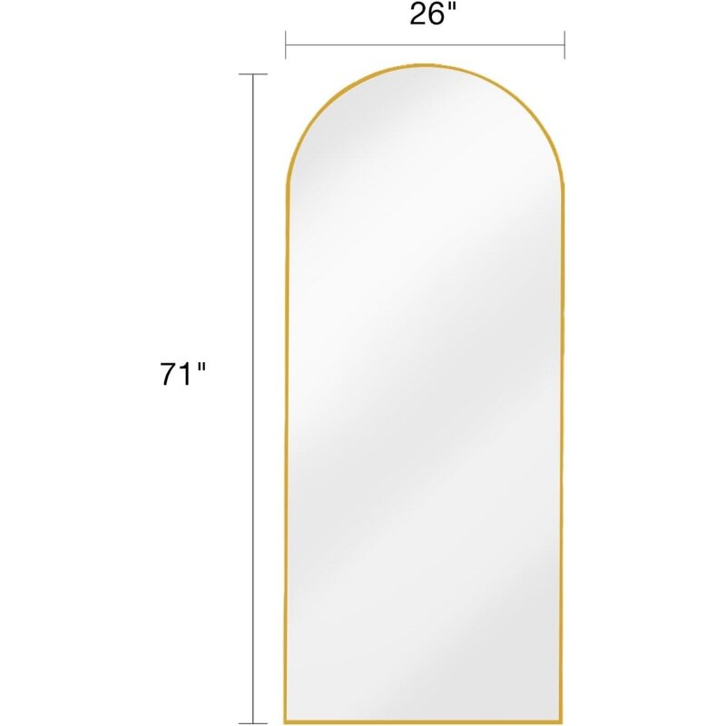Espelho completo do assoalho do comprimento com suporte, grande parede comprimento completo, espelhos do ouro, 71 "x 26"