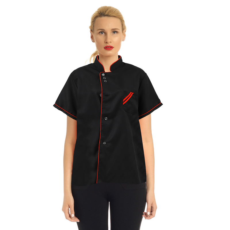 Unisex Short Sleeve Basical Black And Red Men's Chef Dolma Jacket Jacket Women Short Sleeve Black for Bakery Food Service