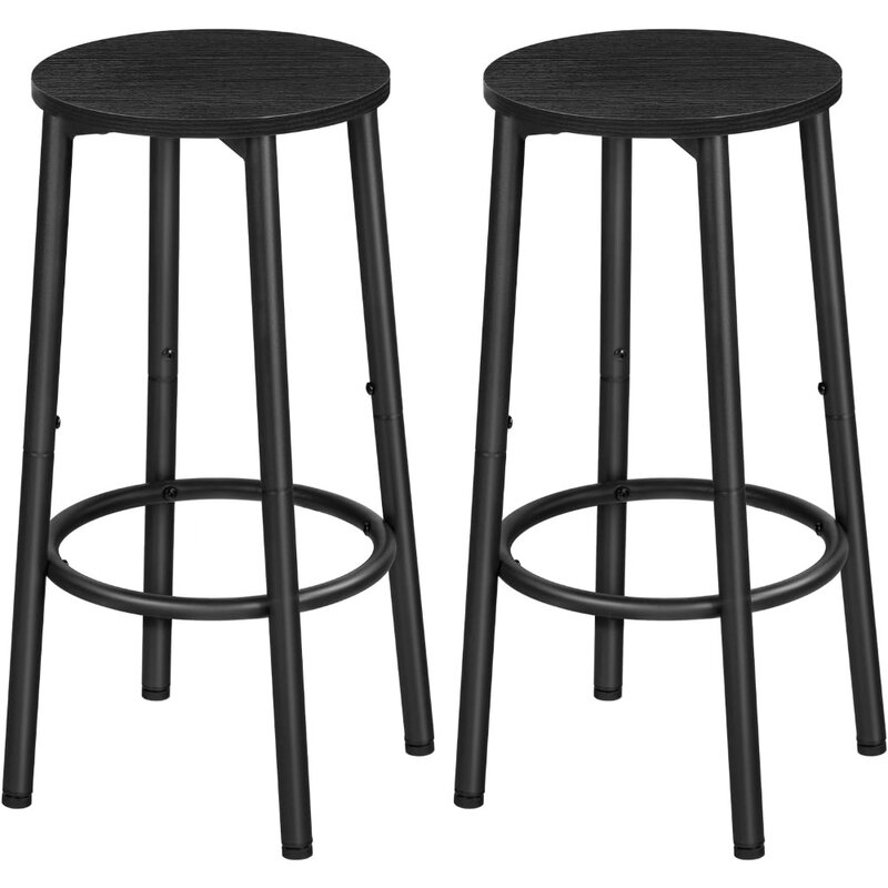 Bar Stools, Set of 2 Bar Chairs, Kitchen Round Height Stools with Footrest, Breakfast Bar Stools, Sturdy Steel Frame,